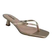 Tamanco de Dedo Feminino Quiz Salto Fino Baixo Elegante OURO LIGHT 34 Tamanco de Dedo Feminino Quiz Salto Fino Baixo Elegante OURO LIGHT 34