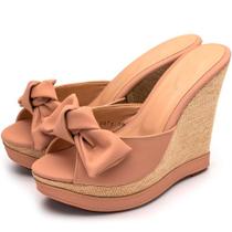 Tamanco Feminino Anabela Napa Nude