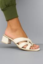 Tamanco Feminino Bege Open Toe com Tiras Cruzadas e Detalhe em Nó Tamanco Feminino Bege Open Toe com Tiras Cruzadas e Detalhe em Nó