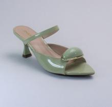 Tamanco Feminino Bico Folha Pedraria Salto Médio Moda Casual
