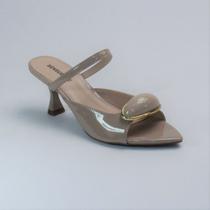 Tamanco Feminino Bico Folha Pedraria Salto Médio Moda Casual