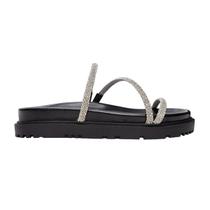 Tamanco Feminino Carrano Flat Crystal Couro Preto - 6800