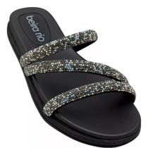 Tamanco Feminino Casual Papete Tiras com Strass Beira Ri