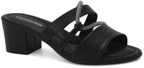 Tamanco Feminino ComfortFlex Conforto Casual Strass Salto Bloco Médio Ref: 24-50401 Tamanco Feminino ComfortFlex Conforto Casual Strass Salto Bloco Médio Ref: 24-50401
