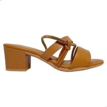 Tamanco feminino comfortflex tira strass slide salto médio