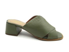 Tamanco Feminino Couro Salto Bloco Marlinês 5932 Musgo