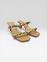 Tamanco Feminino De Salto Médio Com Pedrarias Marrom Tamanco Feminino De Salto Médio Com Pedrarias Marrom