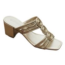 Tamanco feminino dourado com brilho doce maca - e965stb