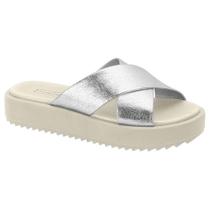 Tamanco Feminino Flatform Prata Branco Off Moleca 5489.103