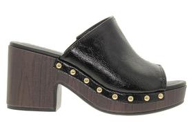 Tamanco Feminino Moleca Com Salto Grosso E Detalhes Em Dourado Preto