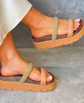 Tamanco Feminino Moleca Plataforma Meia Pata Slide Brilho