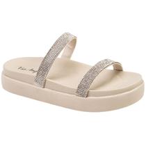 Tamanco Feminino Plataforma Papete Flat Chinelo Brilho Tira Strass Via Angel 7402