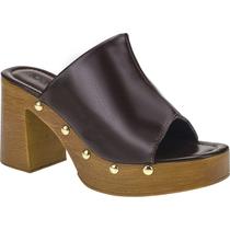 Tamanco Feminino Salto Alto Grosso Bloco Tachas Meia Pata