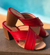 Tamanco feminino salto alto grosso tiras cruzada larga diversas cores
