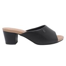 Tamanco Feminino Salto Bloco Couro Preto Básico Y8216