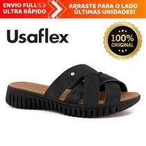 Tamanco Feminino Usaflex Plataforma Ortopédico Massageador Casual Preto em Couro Legítimo Tamanco Feminino Usaflex Plataforma Ortopédico Massageador Casual Preto em Couro Legítimo