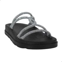 Tamanco Feminino Zaxy Bright Prata Claro e Preto