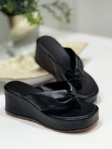 Tamanco Flat Papete Peep Toe Anabela Asa Delta Plataforma cabedal fofinho Ref 010