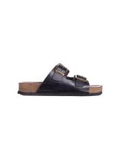 Tamanco Flat Pixolé Fivelas Couro Preto Tamanco Flat Pixolé Fivelas Couro Preto