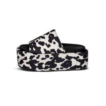 Tamanco Flatform Animal Print Vaca Preto Tamanco Flatform Animal Print Vaca Preto