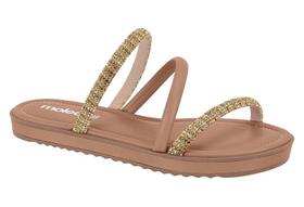 Tamanco Flatform Baixo 3 Tiras Com Strass Moleca 5413.1100