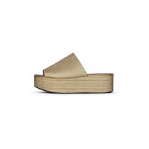 Tamanco Flatform Palha Metalizado Dourado - Jessica Leal Shoes