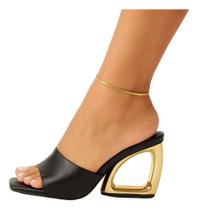 Tamanco Luxo Geométrico Design Exclusivo com Salto Vazado Dourado 8cm ou 6cm Tamanco Luxo Geométrico Design Exclusivo com Salto Vazado Dourado 8cm ou 6cm