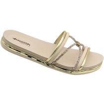 Tamanco Mississipi Slide Metalizada Flatform Tiras Strass Feminina