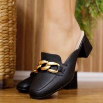 Tamanco Modare Feminino Mule Salto Bloco Corrente 7373.121 Cor:PretoTamanho:35