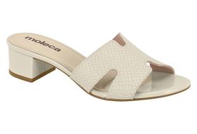 Tamanco Moleca Feminino De Salto Bloco Com Recortes Modernos Branco Off