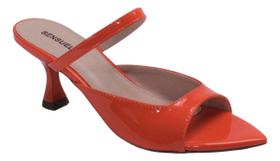 Tamanco Mule Feminino Bico Fino Folha Verniz Salto Taça Tira