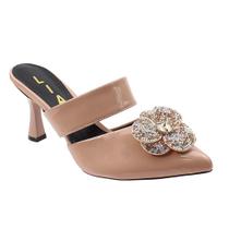 Tamanco Mule Feminino Verniz Salto Taça Médio Flor Strass Elegante Luxo Festa Confortável Moderna Ca Tamanco Mule Feminino Verniz Salto Taça Médio Flor Strass Elegante Luxo Festa Confortável Moderna Ca