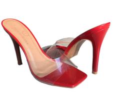 Tamanco Mule salto alto sandália feminina vinil transparente Tamanco Mule salto alto sandália feminina vinil transparente