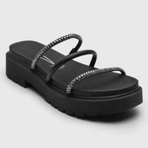 Tamanco Papete Vizzano Tiras Strass Flatform-Preto