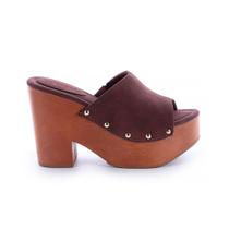 Tamanco Plataforma Boho Tachas Camurça Marrom