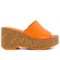 Tamanco Plataforma Couro Laranja Básico - Usaflex
