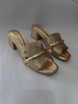 Tamanco ramarim ouro salto bloco super confortável