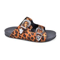 Tamanco Rasteira com Fivelas Feminina Sandalia Animal Print Godiva Caramelo Confortavel