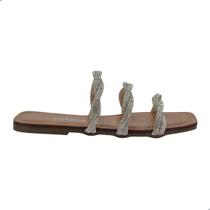 Tamanco Rasteira Feminina Melshoes Prata Com Tiras Em Strass Tamanco Rasteira Feminina Melshoes Prata Com Tiras Em Strass