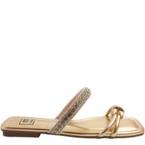 Tamanco Rasteira Feminino Casual com Strass Bico Quadrado Moleca 5462.128