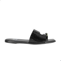 Tamanco Rasteira Feminino Moleca Verniz Croco Preto 5560.106