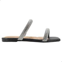 Tamanco Rasteira Feminino Vizzano London Pelica Cristal Jet Hematite Preto