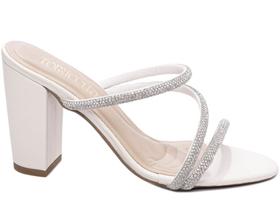 Tamanco Salto 8,5cm Luxo Classico em Off White e Strass Prata