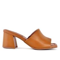 Tamanco Salto Bloco Couro Monocolor Marrom - Usaflex