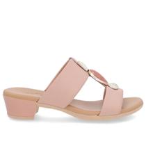 Tamanco Salto Bloco Rosa Couro Enfeite - Usaflex Tamanco Salto Bloco Rosa Couro Enfeite - Usaflex