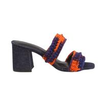 Tamanco Salto Bloco -Tiras de Crochê Azul e Laranja / Ref 45 Tamanco Salto Bloco -Tiras de Crochê Azul e Laranja / Ref 45
