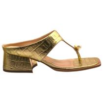 Tamanco Salto Grosso Couro Dourado Ferrucci 2525404FC
