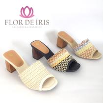 Tamanco salto grosso renda flor de iris