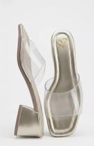 Tamanco sandalia transparente dourado salto bloco confort liamalia Tamanco sandalia transparente dourado salto bloco confort liamalia