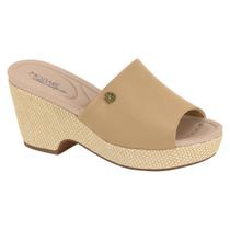 Tamanco Slide Feminino Salto Alto Anabela Ortopédico Modare 7137.123.30151 Cor:Tan/Multi NaturalTamanho:35